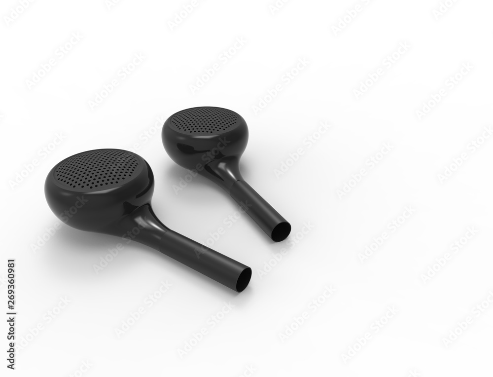 3D rendering of wireless bluetooth ear phones isolated in white background. 3D rendering of wireless bluetooth ear phones isolated in white background.
