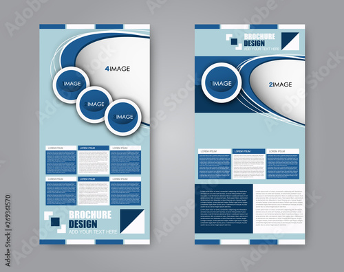 Flyer template. Vectical banner design. Modern abstract two side narrow brochure background. Vector illustration. Blue color.