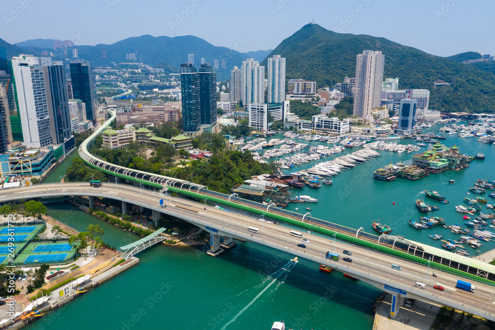 Aerial view of Hong Kong typhoon shelter in Aberdeen