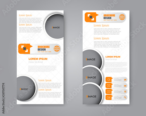 Flyer template. Vectical banner design. Modern abstract two side narrow brochure background. Vector illustration. Orange color.