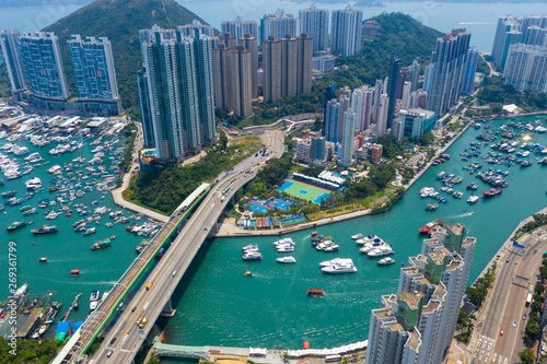 Top down view of Hong Kong typhoon shelter in aberdeen photo