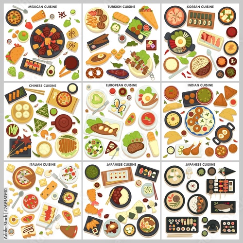International cuisine menu food and cooking dishes traveling