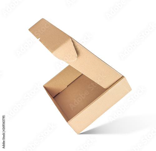 Open corrugated box on the side on an isolated white background