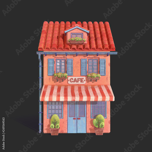 3d Render Of Cute Cartoon European House In A Watercolor Style On Gray Background Illustration Of