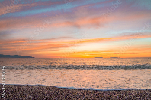 Beautiful colors at sunset orange sea horizon colorful sky amazing beach travel destination sicily