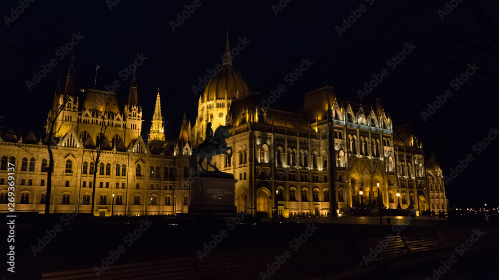 Hungarian Parliament building detail at night