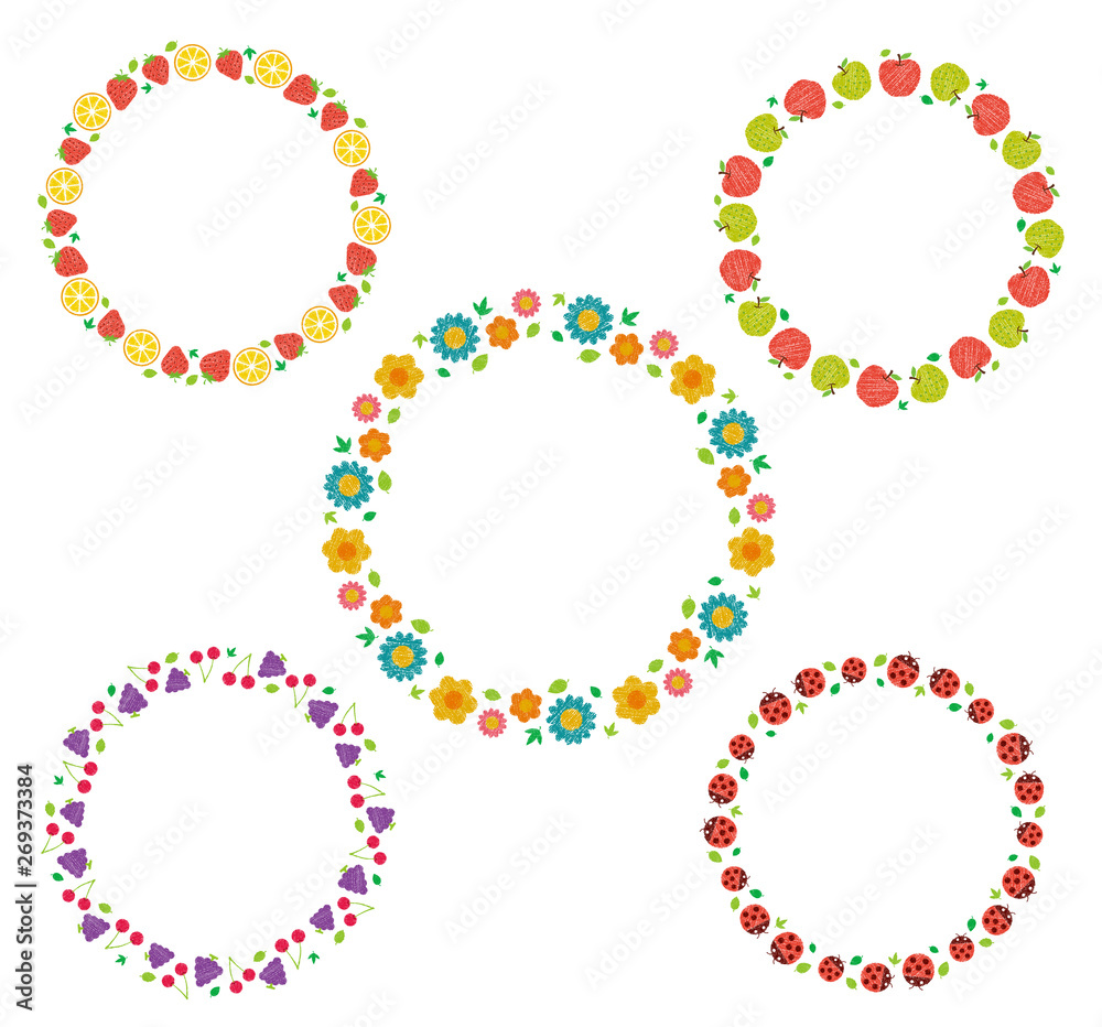 vector circle illustration set for greeting card and invitation template (wedding or birthday anniversary etc.).handwriting style / Colored pencil stroke. floral,fruits etc. vector circle illustration set for greeting card and invitation template (wedding or birthday anniversary etc.).handwriting style / Colored pencil stroke. floral,fruits etc.