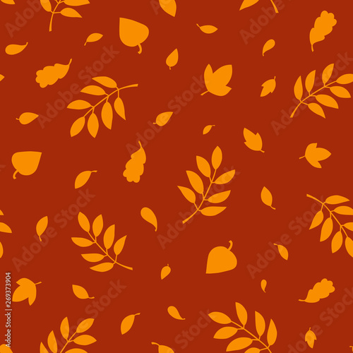 Small orange leaves seamless pattern. Vector illustration.