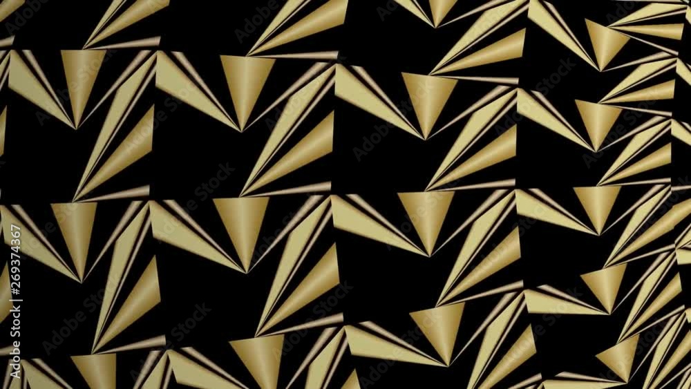 Abstract golden kaleidoscope relief patterns, triangle patterns moving on black background and building rosette, full HD quality Abstract golden kaleidoscope relief patterns, triangle patterns moving on black background and building rosette, full HD quality