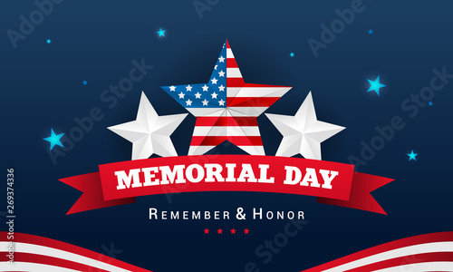 Happy Memorial Background vector illustration. USA stars on dark blue background.