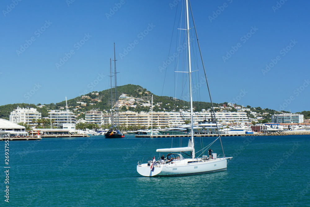 Yachts in Eivissa Bay. Ibiza Island Spain.