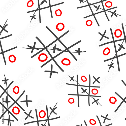 Vector image of a hand-drawn game of crosses and tic-tac-toe pattern on a white background.