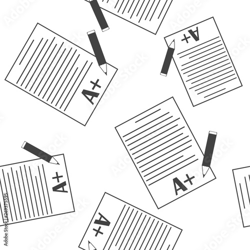 Vector icon school form with grades. Excellent test result. The image sheet of paper with a pencil pattern on a white background.