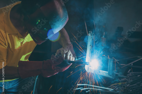 Welding steel elements at the factory or workshop