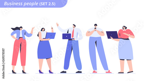 Business people vector set. Business team. Working in company, discussion, collaboration, partners. Males and females vector flat characters isolated on white.