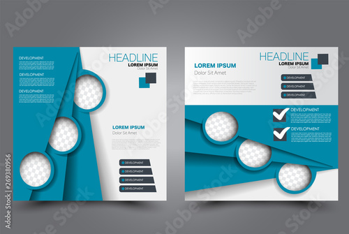 Square flyer design. A cover for brochure.  Website or advertisement banner template. Vector illustration. Blue color.