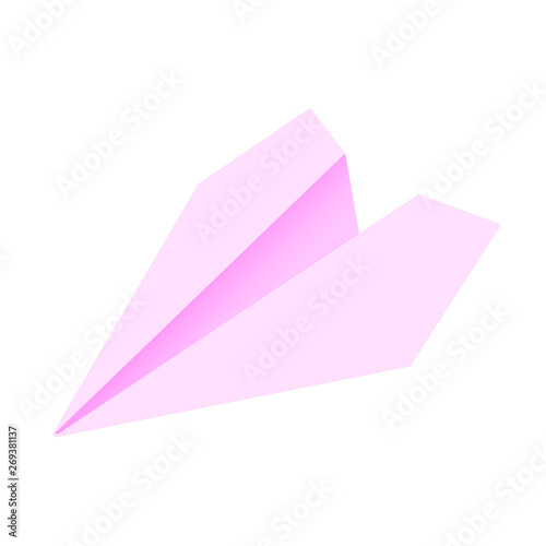 papercraft pink paper plane illustration in vector. with gradients. isolated