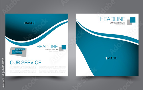 Square flyer design. A cover for brochure.  Website or advertisement banner template. Vector illustration. Blue color.