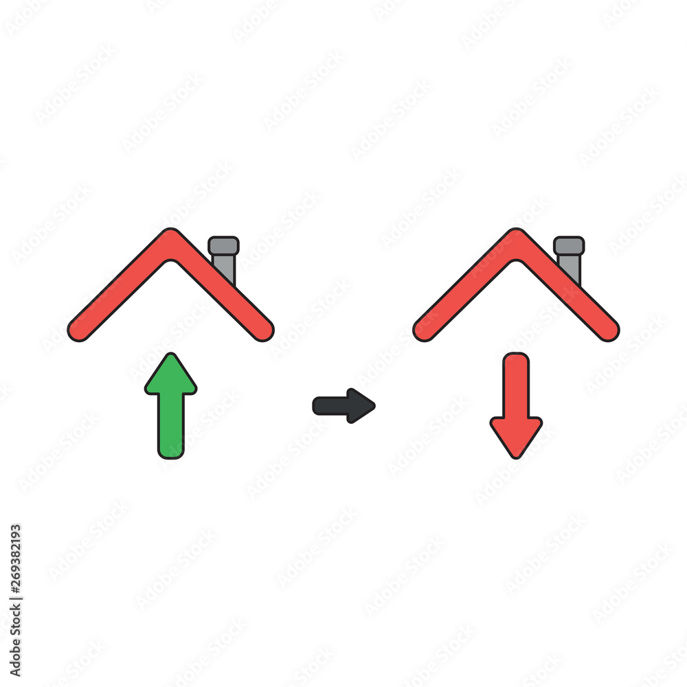 Vector icon concept of arrow up and down under house roof.
