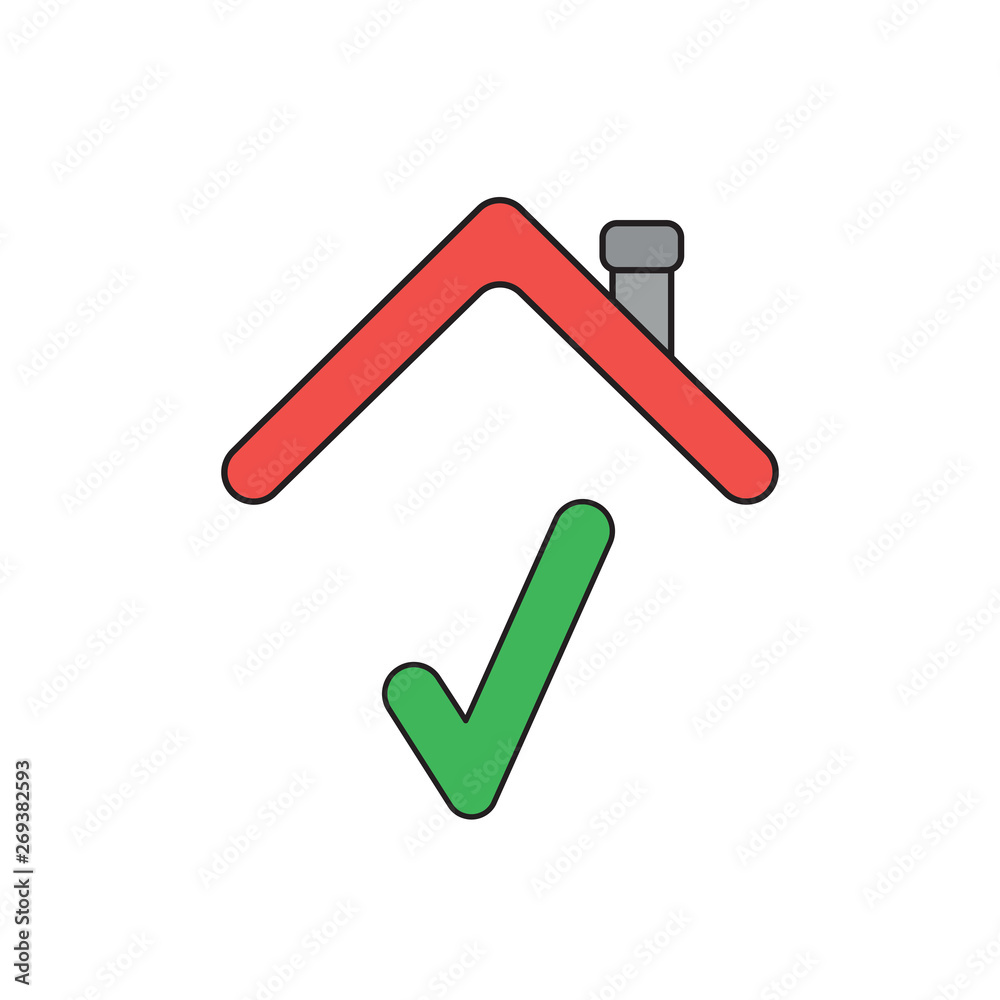 Vector icon concept of check mark under roof. Vector icon concept of check mark under roof.