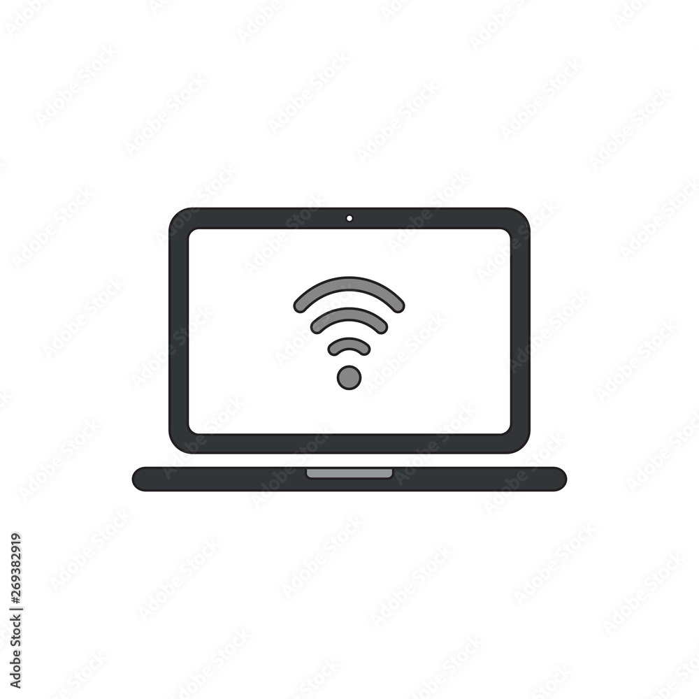 Vector icon concept of wifi symbol inside laptop computer. Vector icon concept of wifi symbol inside laptop computer.