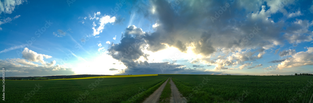 scenic panorama view of natural landscape under a cloudy sky