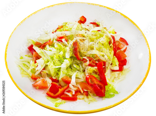 Summer vegetable salad - red bell peppers, lettuce and onions