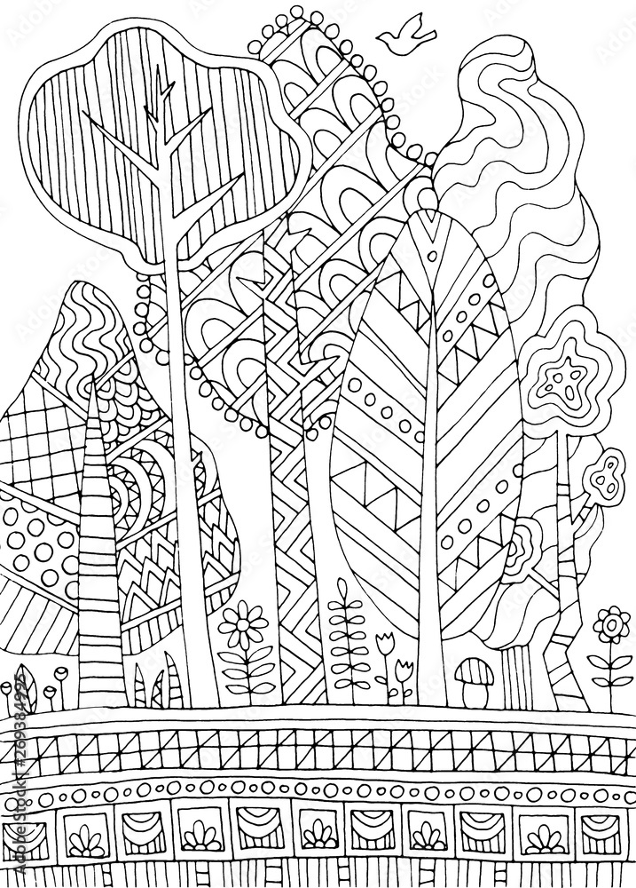 Hand drawing coloring for kids and adults. Beautiful drawings with patterns and small details. One of a series of coloring pictures.