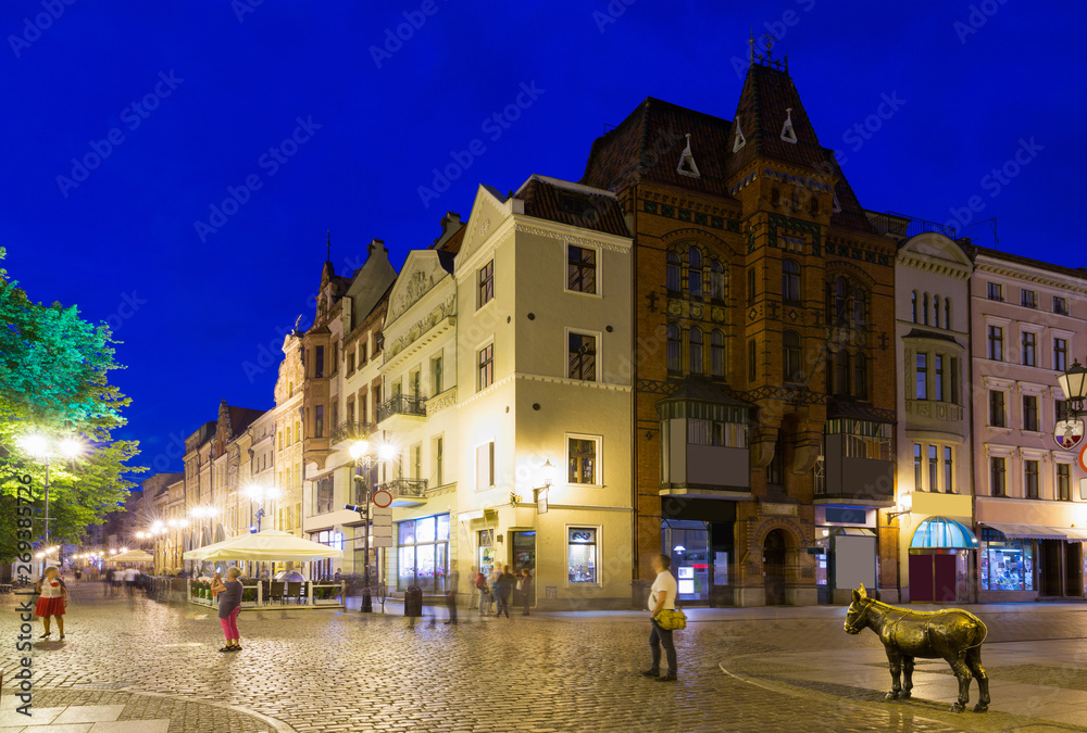 Torun old town streets and building in twilight, Poland