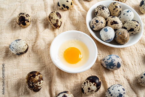 Quail eggs and a dish of egg