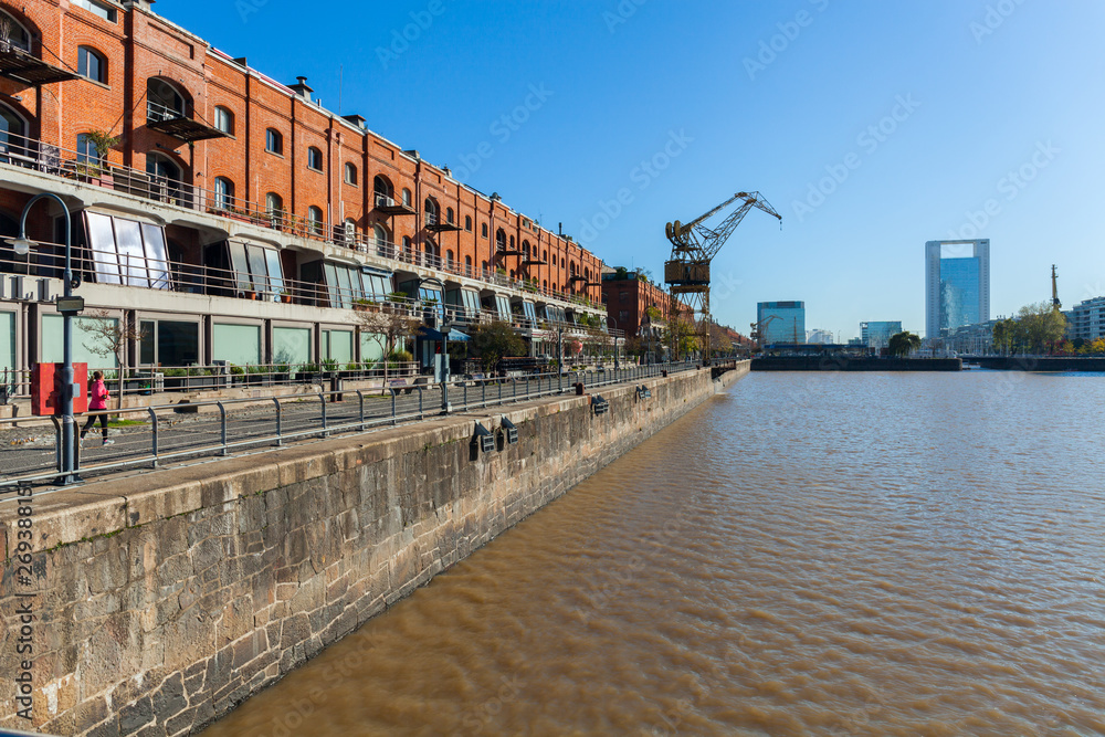 Harbor area in a sunny day, Bairro Puerto Madero neighborhood, city of Buenos Aires, Argentina.