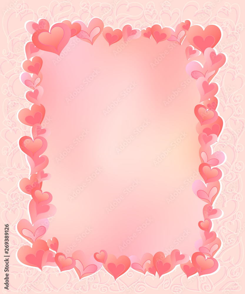 Greeting card with a pattern of hearts. Vector graphics