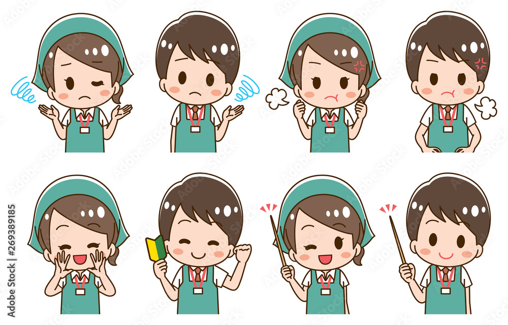 Supermarket clerk illustration set Supermarket clerk illustration set