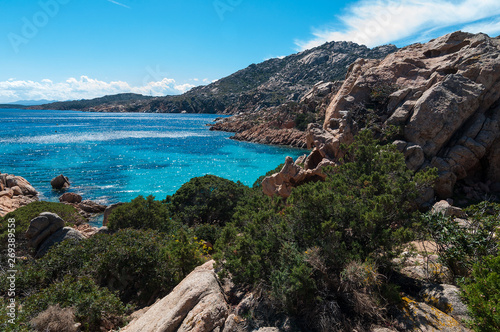 achipelago Maddalena, Caprera Island, Cala Coticcio beach. heaven on earth. Corner of paradise in the Mediterranean Sea on the archipelago of Maddalena, lovely beach with clear and blue water photo