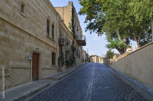 paved road around houses of Baku old city