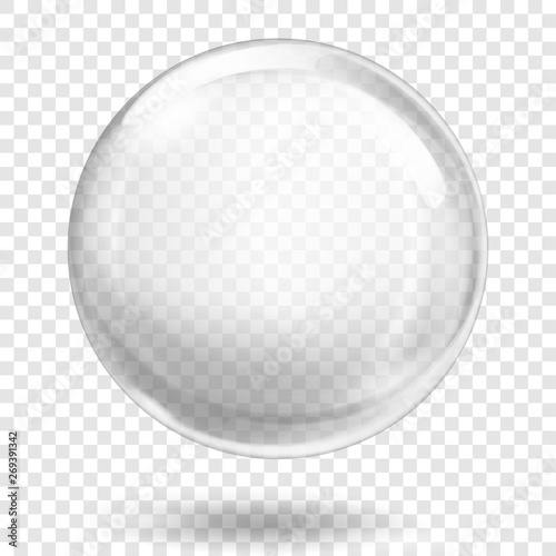 Big translucent white sphere with glares and shadow on transparent background. Transparency only in vector format