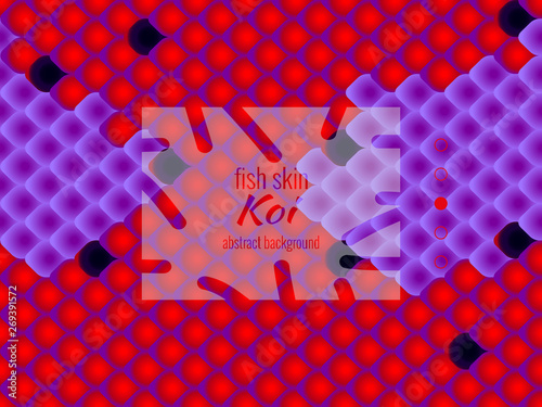National oriental pattern, multicolored fish skin of carp Koi. Seamless pattern Koi carp in bright red and ultraviolet color. Vector textured illustration.