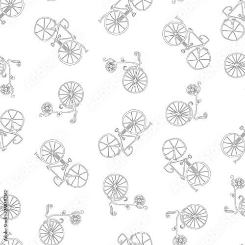 Seamless background of outlines obsolete bicycles