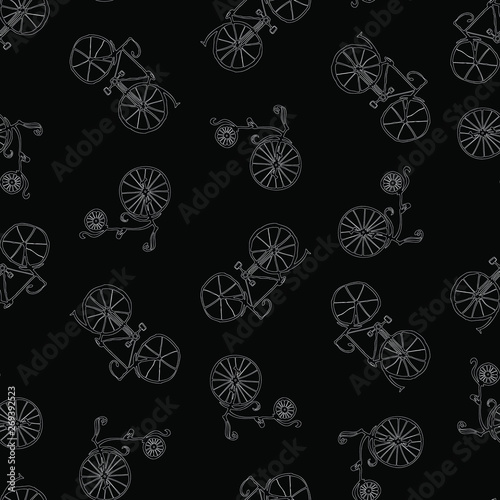 Seamless pattern of outlines obsolete bicycles