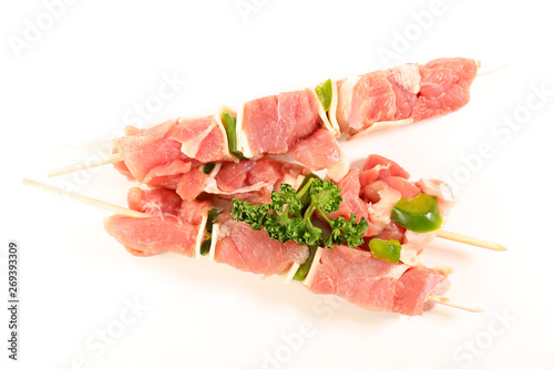 raw meat skewer for barbecue isolated on white background