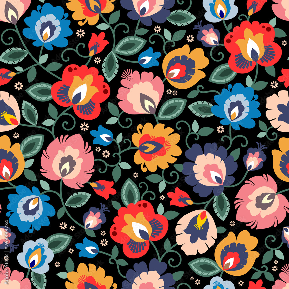 Fototapeta premium Beautiful Polish traditional floral folk pattern vector