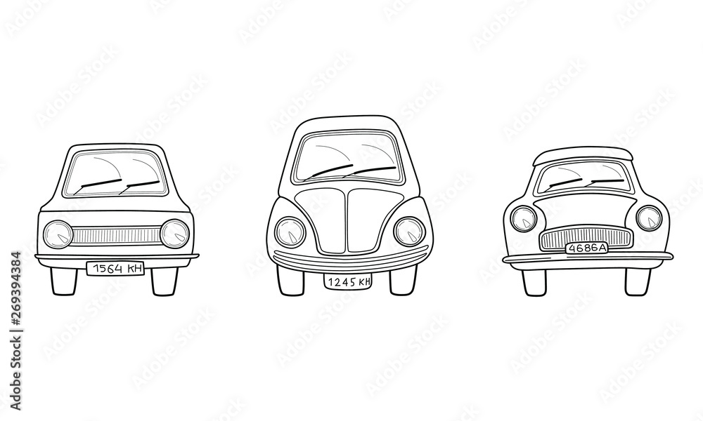 Contour of cartoon car. Vector illustration for prints, posters, calendars, t-shorts and postcards, coloring book for kids.
