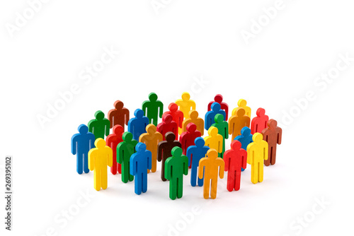 Colorful painted group of people figures on white background 