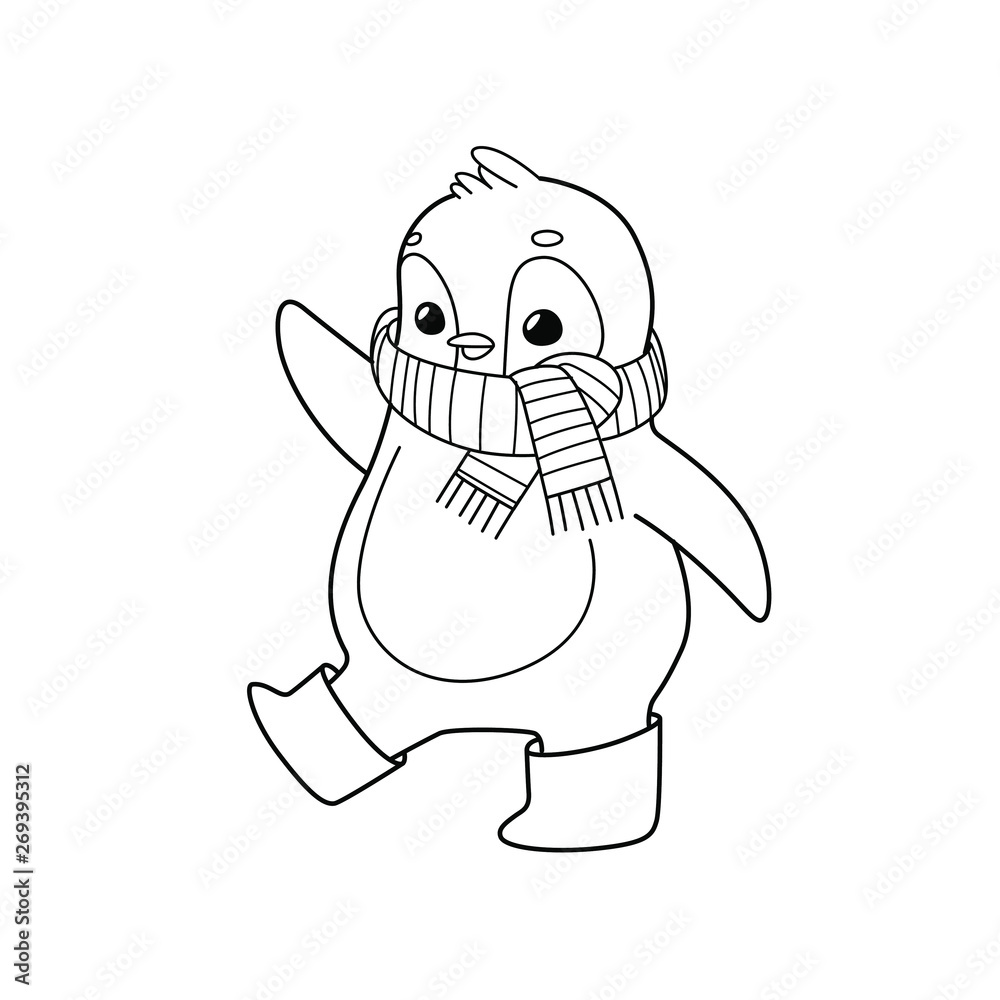 Cute penguin cartoon character, vector illustration. Coloring book for ...