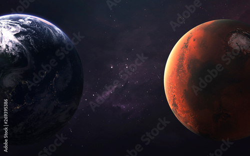 Mars and Earth, Planets of the Solar system. InSight mission. Elements of this image furnished by NASA