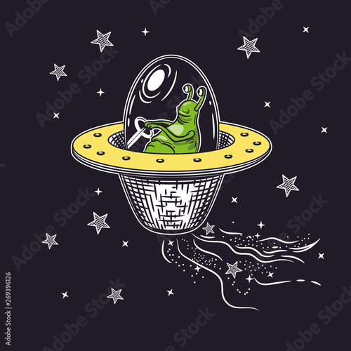 Vector image of an alien in a flying saucer