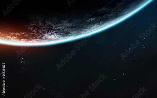 Fototapeta Naklejka Na Ścianę i Meble -  Earth planet scale. Exploration of space. Awesome science fiction render. Elements of this image furnished by NASA