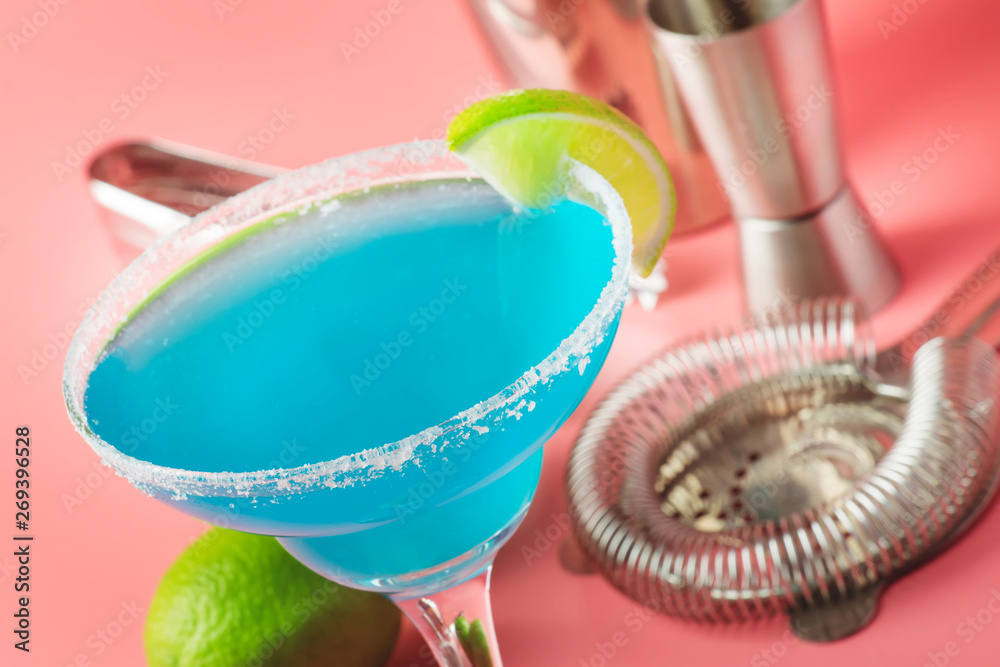 Blue margarita exotic alcoholic cocktail with tequila, liqueur, lime ... Blue margarita exotic alcoholic cocktail with tequila, liqueur, lime ...