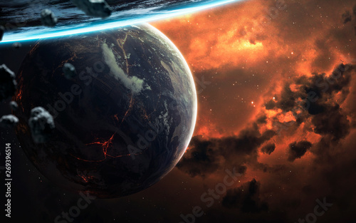 Deep space planets  science fiction imagination of cosmos landscape. Elements of this image furnished by NASA