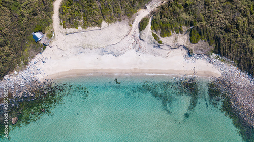 Moon-beach aerial footage, blue water and white sand at Itoshima Fukuoka Japan 01 photo